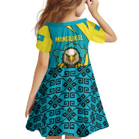 Kazakhstan National Flag Family Matching Off Shoulder Maxi Dress and Hawaiian Shirt with Mangilik El Bald Eagle and Blue Tribal Pattern