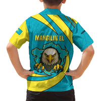 Kazakhstan National Flag Family Matching Summer Maxi Dress and Hawaiian Shirt with Mangilik El Bald Eagle and Blue Tribal Pattern