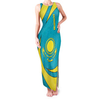 Kazakhstan National Flag Family Matching Tank Maxi Dress and Hawaiian Shirt with Mangilik El Bald Eagle and Blue Tribal Pattern