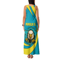 Kazakhstan National Flag Family Matching Tank Maxi Dress and Hawaiian Shirt with Mangilik El Bald Eagle and Blue Tribal Pattern