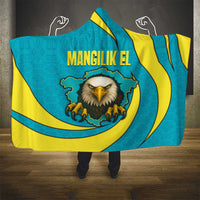Kazakhstan National Flag Hooded Blanket with Mangilik El Bald Eagle and Blue Tribal Pattern