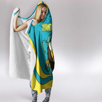 Kazakhstan National Flag Hooded Blanket with Mangilik El Bald Eagle and Blue Tribal Pattern
