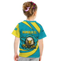 Kazakhstan National Flag Kid T Shirt with Mangilik El Bald Eagle and Blue Tribal Pattern