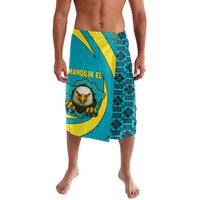 Kazakhstan National Flag Lavalava with Mangilik El Bald Eagle and Blue Tribal Pattern