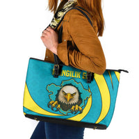Kazakhstan National Flag Leather Tote Bag with Mangilik El Bald Eagle and Blue Tribal Pattern