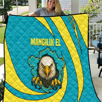 Kazakhstan National Flag Quilt with Mangilik El Bald Eagle and Blue Tribal Pattern