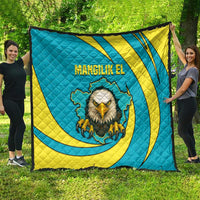 Kazakhstan National Flag Quilt with Mangilik El Bald Eagle and Blue Tribal Pattern