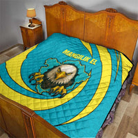 Kazakhstan National Flag Quilt with Mangilik El Bald Eagle and Blue Tribal Pattern