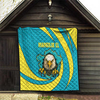 Kazakhstan National Flag Quilt with Mangilik El Bald Eagle and Blue Tribal Pattern