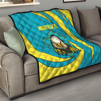 Kazakhstan National Flag Quilt with Mangilik El Bald Eagle and Blue Tribal Pattern