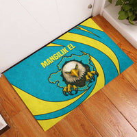Kazakhstan National Flag Rubber Doormat with Mangilik El Bald Eagle and Blue Tribal Pattern
