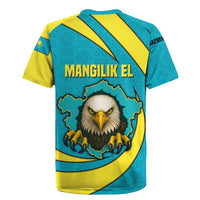 Kazakhstan National Flag Rugby Jersey with Mangilik El Bald Eagle and Blue Tribal Pattern