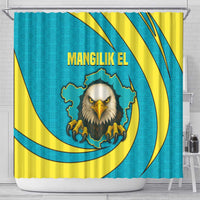 Kazakhstan National Flag Shower Curtain with Mangilik El Bald Eagle and Blue Tribal Pattern