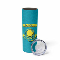 Kazakhstan National Flag Skinny Tumbler with Mangilik El Bald Eagle and Blue Tribal Pattern