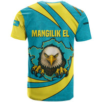Kazakhstan National Flag T Shirt with Mangilik El Bald Eagle and Blue Tribal Pattern