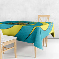 Kazakhstan National Flag Tablecloth with Mangilik El Bald Eagle and Blue Tribal Pattern