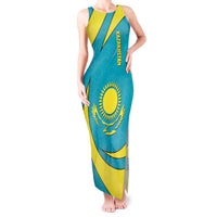 Kazakhstan National Flag Tank Maxi Dress with Mangilik El Bald Eagle and Blue Tribal Pattern