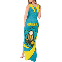 Kazakhstan National Flag Tank Maxi Dress with Mangilik El Bald Eagle and Blue Tribal Pattern