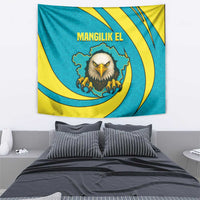 Kazakhstan National Flag Tapestry with Mangilik El Bald Eagle and Blue Tribal Pattern