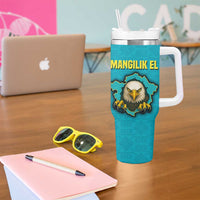 Kazakhstan National Flag Tumbler With Handle with Mangilik El Bald Eagle and Blue Tribal Pattern