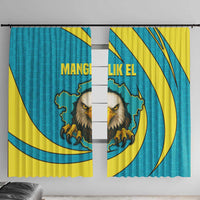 Kazakhstan National Flag Window Curtain with Mangilik El Bald Eagle and Blue Tribal Pattern