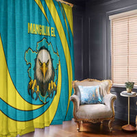 Kazakhstan National Flag Window Curtain with Mangilik El Bald Eagle and Blue Tribal Pattern