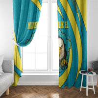 Kazakhstan National Flag Window Curtain with Mangilik El Bald Eagle and Blue Tribal Pattern