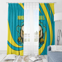 Kazakhstan National Flag Window Curtain with Mangilik El Bald Eagle and Blue Tribal Pattern