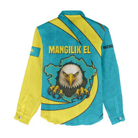 Kazakhstan National Flag Women Casual Shirt with Mangilik El Bald Eagle and Blue Tribal Pattern