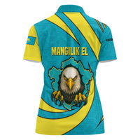 Kazakhstan National Flag Women Polo Shirt with Mangilik El Bald Eagle and Blue Tribal Pattern