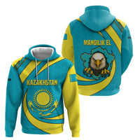 Kazakhstan National Flag Zip Hoodie with Mangilik El Bald Eagle and Blue Tribal Pattern