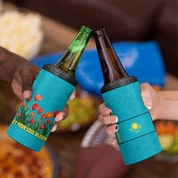 Kazakhstan National Flag 4 in 1 Can Cooler Tumbler with Red Tulip Bloom and Blue Yellow Ethnic Motif