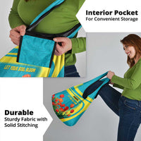 Kazakhstan National Flag Grocery Bag with Red Tulip Bloom and Blue Yellow Ethnic Motif