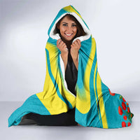 Kazakhstan National Flag Hooded Blanket with Red Tulip Bloom and Blue Yellow Ethnic Motif
