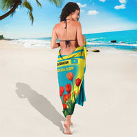 Kazakhstan National Flag Sarong with Red Tulip Bloom and Blue Yellow Ethnic Motif
