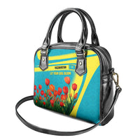 Kazakhstan National Flag Shoulder Handbag with Red Tulip Bloom and Blue Yellow Ethnic Motif