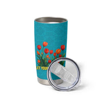 Kazakhstan National Flag Tumbler Cup with Red Tulip Bloom and Blue Yellow Ethnic Motif