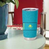 Kazakhstan National Flag Tumbler Cup with Red Tulip Bloom and Blue Yellow Ethnic Motif