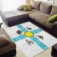 Kazakhstan National Symbols Area Rug with Tribal Animal Crest and Blue Ethnic Motif on White