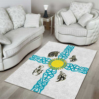 Kazakhstan National Symbols Area Rug with Tribal Animal Crest and Blue Ethnic Motif on White