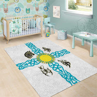 Kazakhstan National Symbols Area Rug with Tribal Animal Crest and Blue Ethnic Motif on White