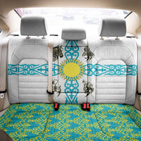 Kazakhstan National Symbols Back Car Seat Cover with Tribal Animal Crest and Blue Ethnic Motif on White