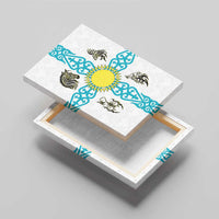 Kazakhstan National Symbols Canvas Wall Art with Tribal Animal Crest and Blue Ethnic Motif on White