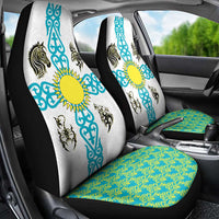 Kazakhstan National Symbols Car Seat Cover with Tribal Animal Crest and Blue Ethnic Motif on White