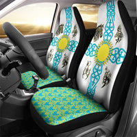 Kazakhstan National Symbols Car Seat Cover with Tribal Animal Crest and Blue Ethnic Motif on White