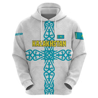 Kazakhstan National Symbols Hoodie with Tribal Animal Crest and Blue Ethnic Motif on White