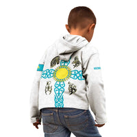 Kazakhstan National Symbols Kid Hoodie with Tribal Animal Crest and Blue Ethnic Motif on White