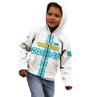 Kazakhstan National Symbols Kid Hoodie with Tribal Animal Crest and Blue Ethnic Motif on White