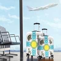 Kazakhstan National Symbols Luggage Cover with Tribal Animal Crest and Blue Ethnic Motif on White