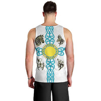 Kazakhstan National Symbols Men Tank Top with Tribal Animal Crest and Blue Ethnic Motif on White